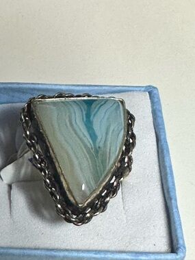 Sterling Silver with Triangular Blue-Green Agate Stone